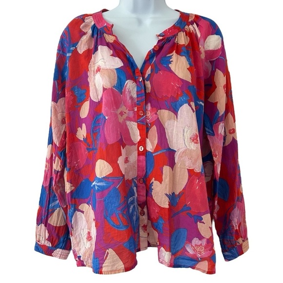 JOHNNY WAS Giverney Garden Raglan Poet Blouse Floral Button-Up Size XS Oversized - Picture 2 of 11